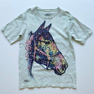 The Mountain Kids Horse Graphic T-Shirt Youth L Green Tie-Dye Cotton